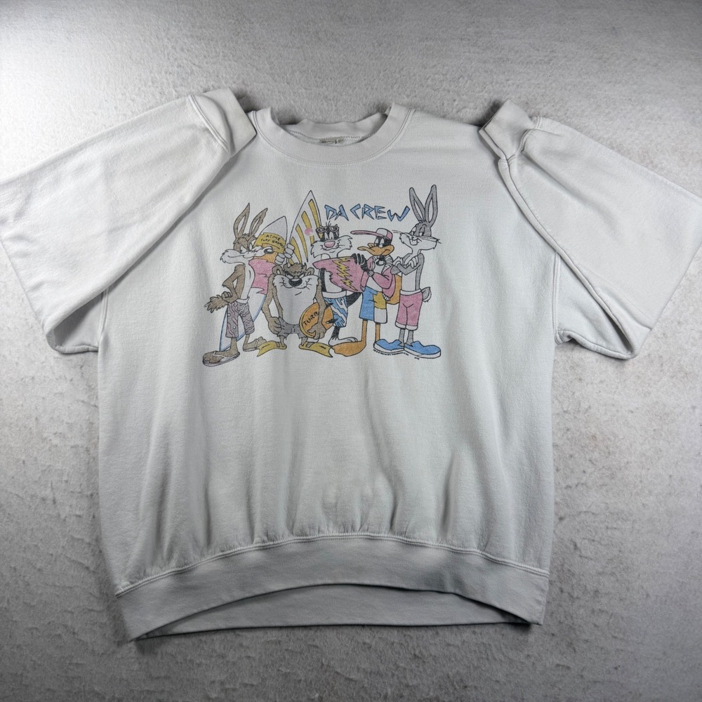 Vintage Looney Tunes Da Crew Surfing Sweatshirt White Mens XL Bugs Bunny 90s
